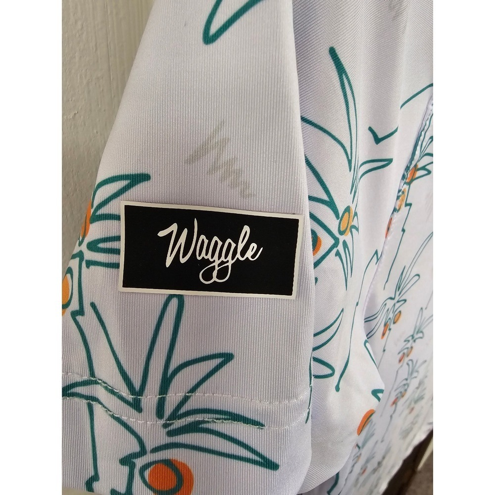 Waggle Golf Polo Mens Large White Palm Tree Print Short Sleeve Performance Shirt - Picture 6 of 8